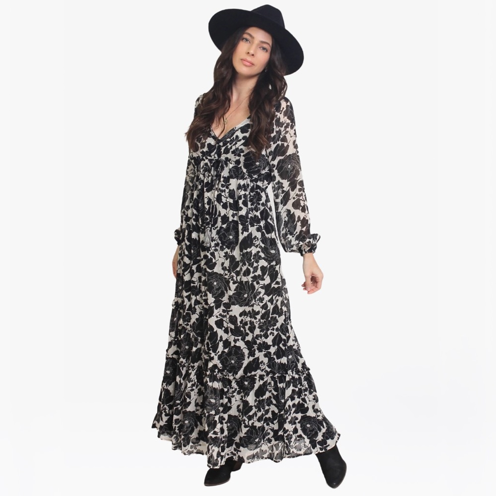 Lovestitch Floral Print Chiffon Maxi Dress - S/M